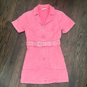 Skies Are Blue Bubblegum Pink XS Short-Sleeve Belted Mini Dress
